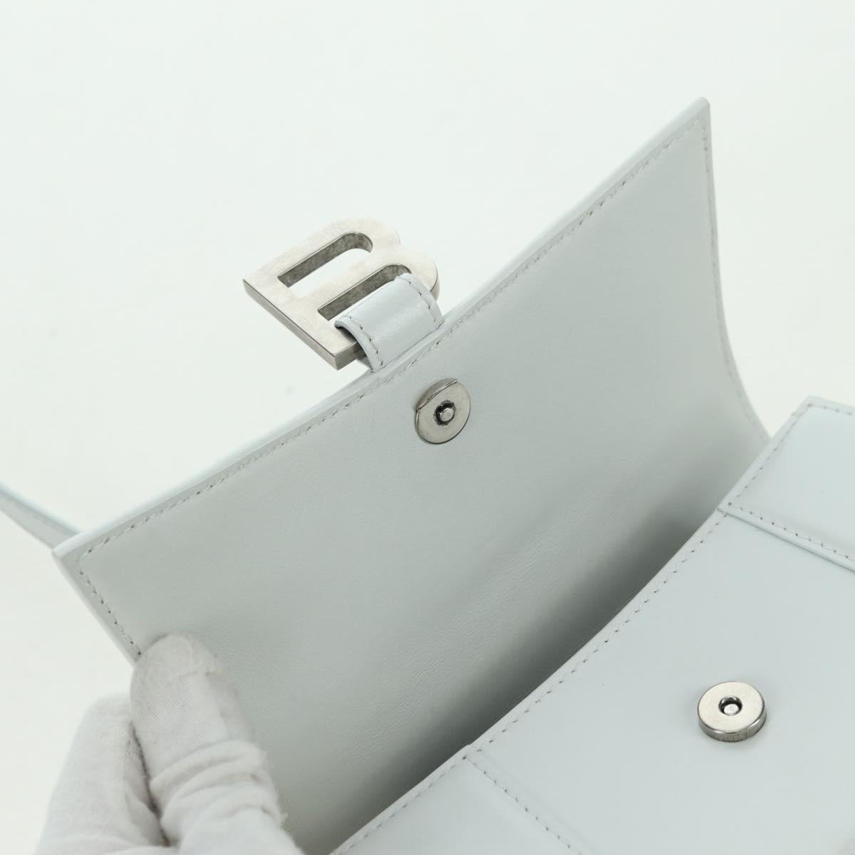 BALENCIAGA Hour Glass Hand Bag Leather 2way White Silver 592833 Auth bs34969M