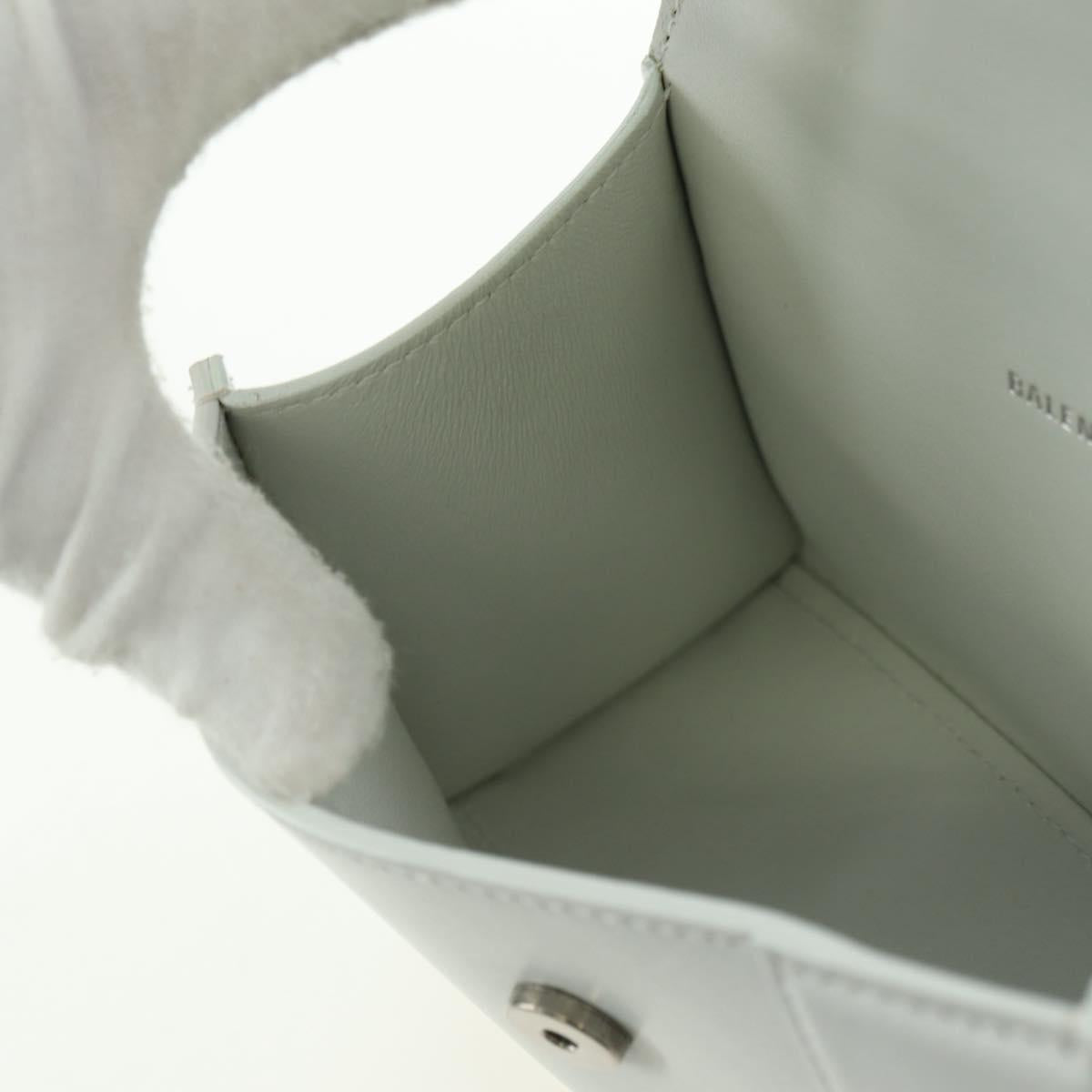 BALENCIAGA Hour Glass Hand Bag Leather 2way White Silver 592833 Auth bs34969M