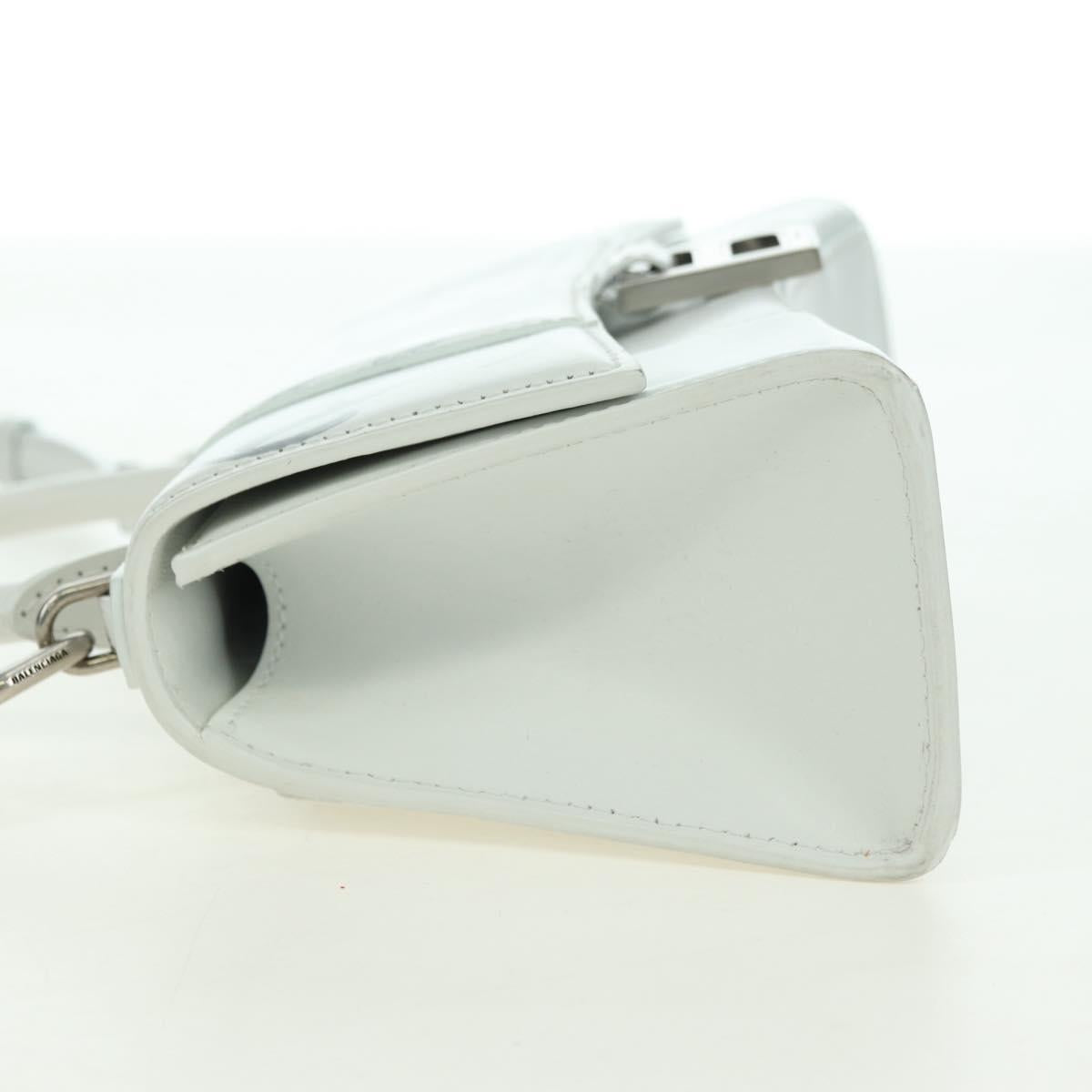 BALENCIAGA Hour Glass Hand Bag Leather 2way White Silver 592833 Auth bs34969M