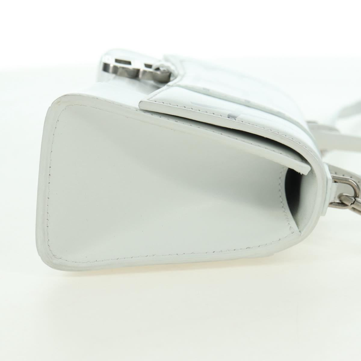 BALENCIAGA Hour Glass Hand Bag Leather 2way White Silver 592833 Auth bs34969M