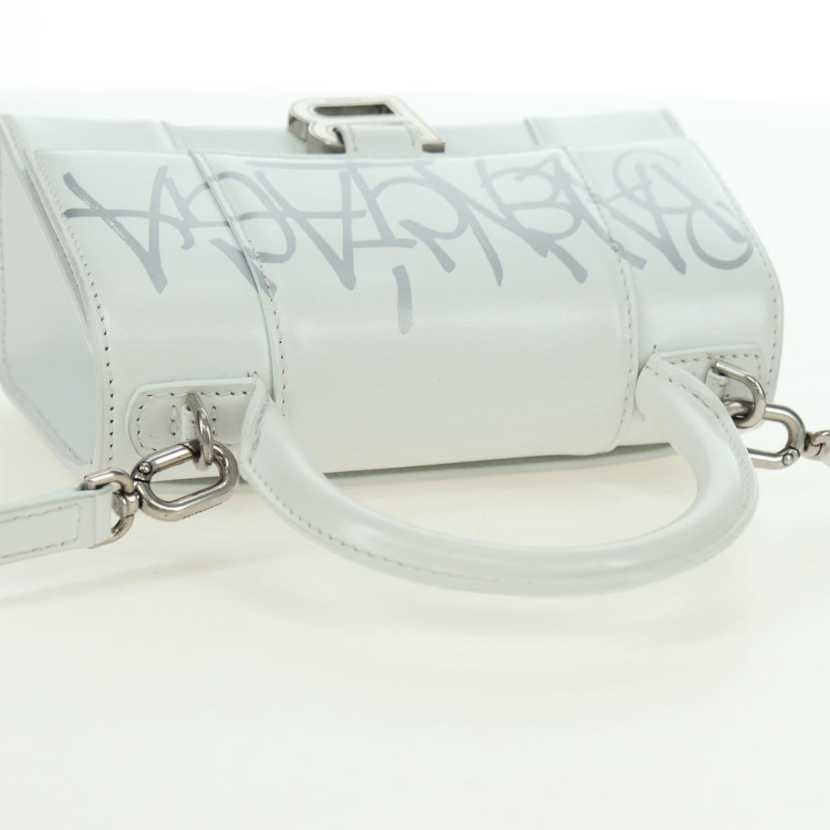 BALENCIAGA Hour Glass Hand Bag Leather 2way White Silver 592833 Auth bs34969M