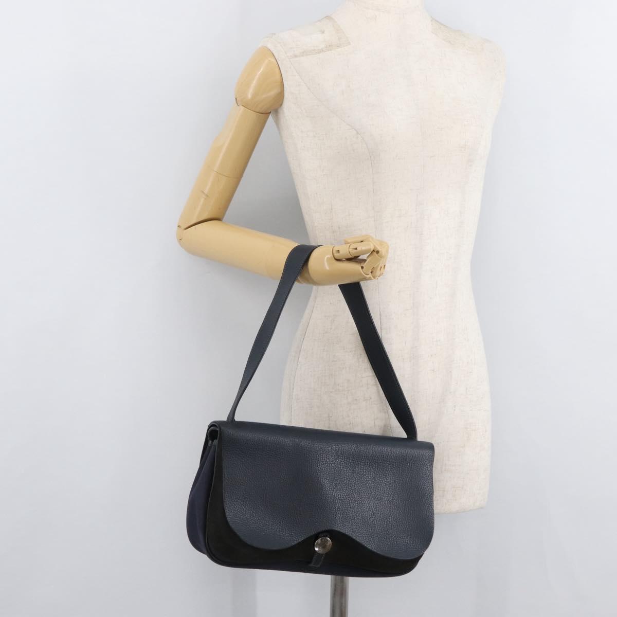 HERMES Sac Colorado MM Shoulder Bag Leather Navy Silver Auth bs34970V