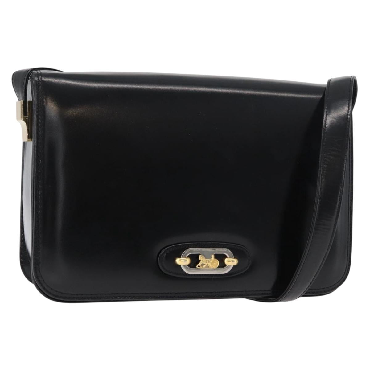 CELINE Shoulder Bag Leather Black Gold Auth bs34990A