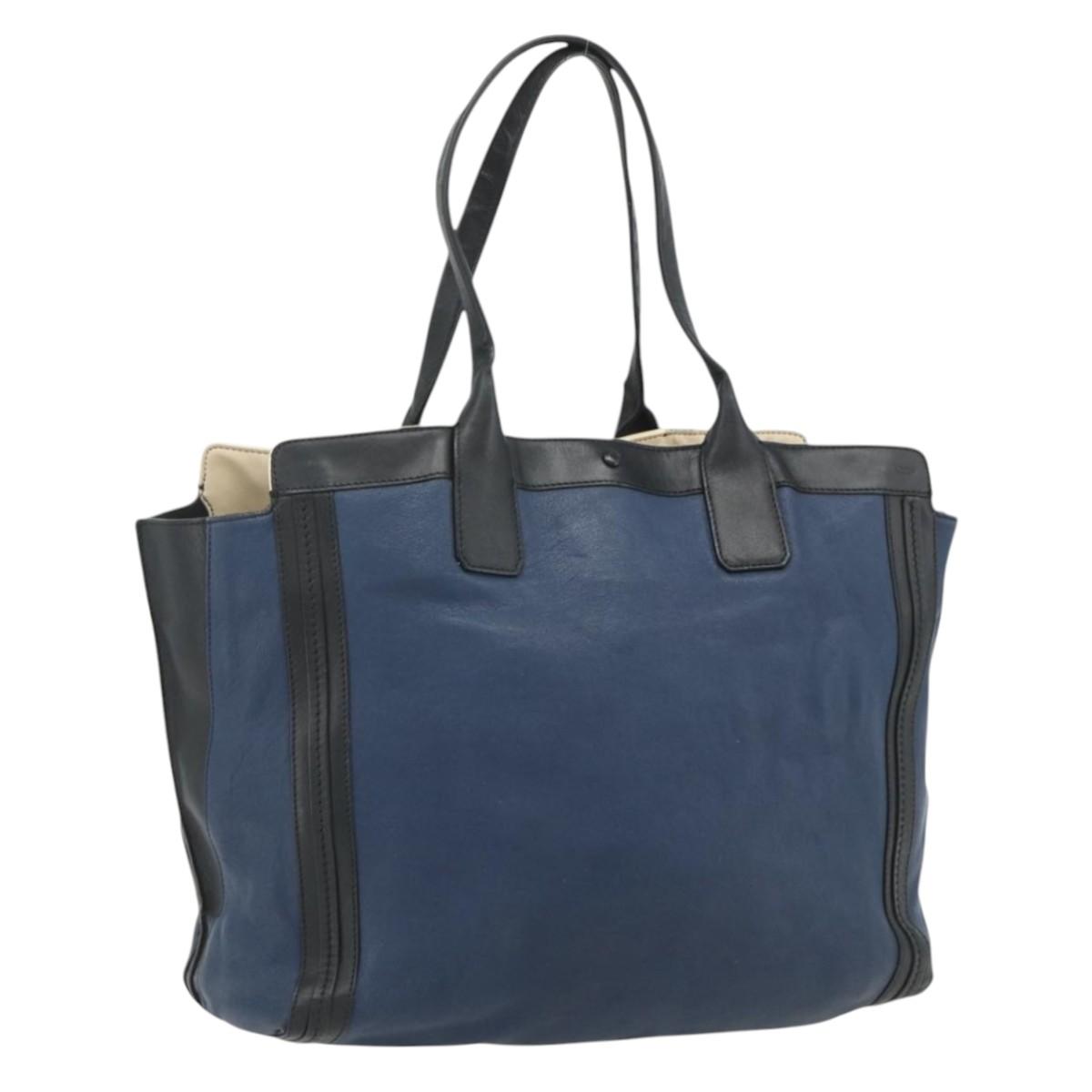 Chloe Tote Bag Leather Navy Gold Auth bs35003