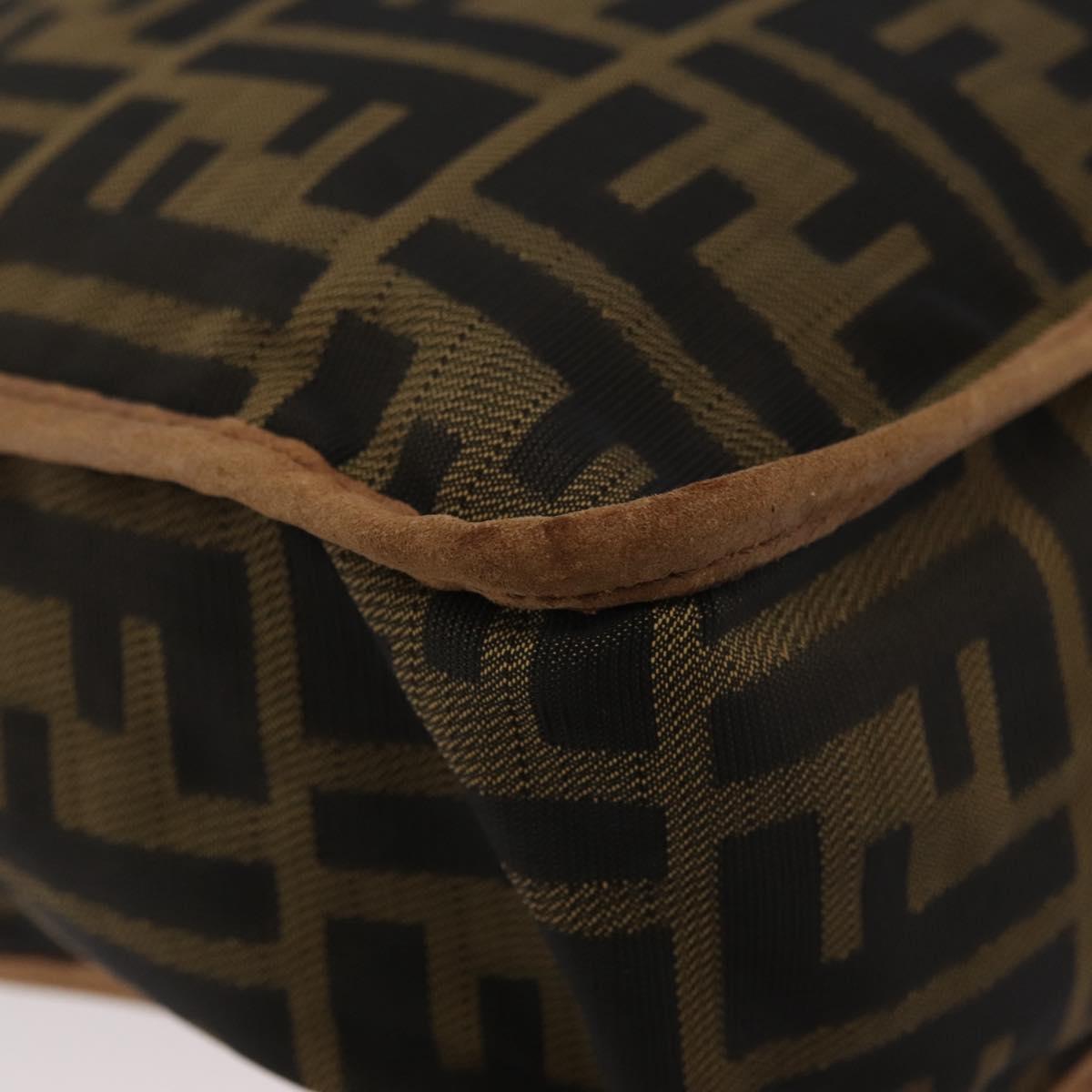 FENDI Zucca Canvas Shoulder Bag Brown Black Auth bs35004
