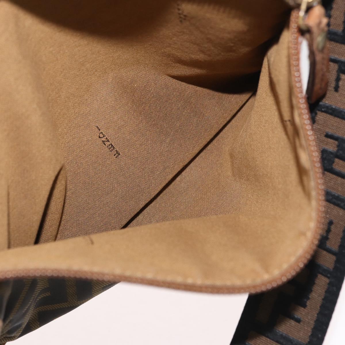 FENDI Zucca Canvas Shoulder Bag Brown Black Auth bs35004
