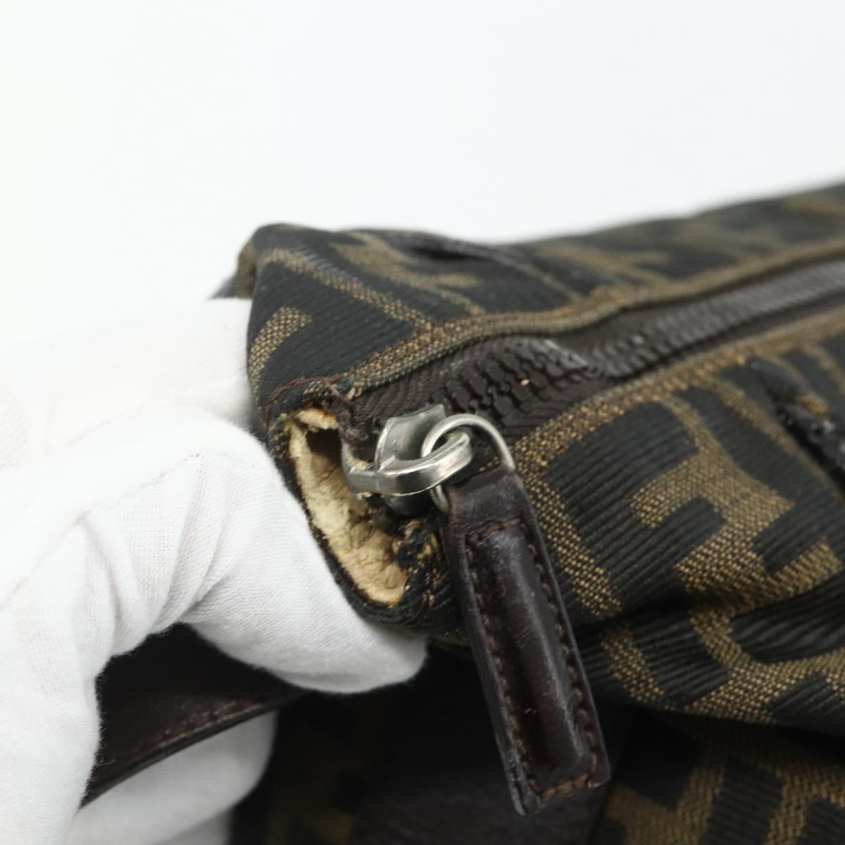 FENDI Zucca Canvas Hand Bag Brown Black Auth bs35005