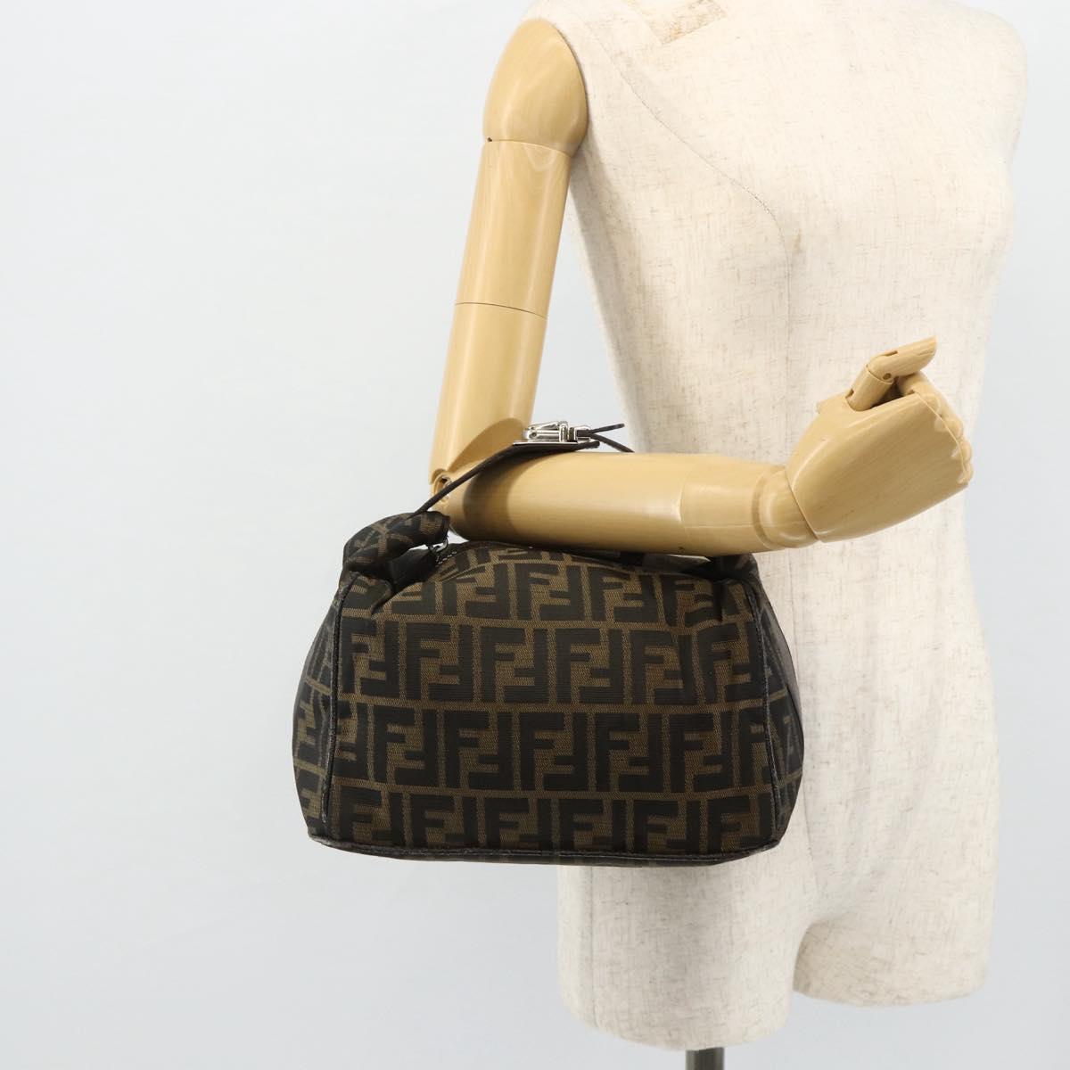 FENDI Zucca Canvas Hand Bag Brown Black Auth bs35005