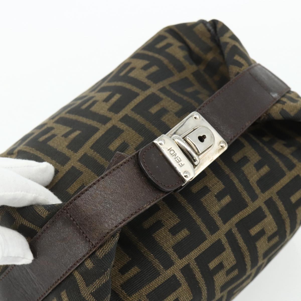 FENDI Zucca Canvas Hand Bag Brown Black Auth bs35005