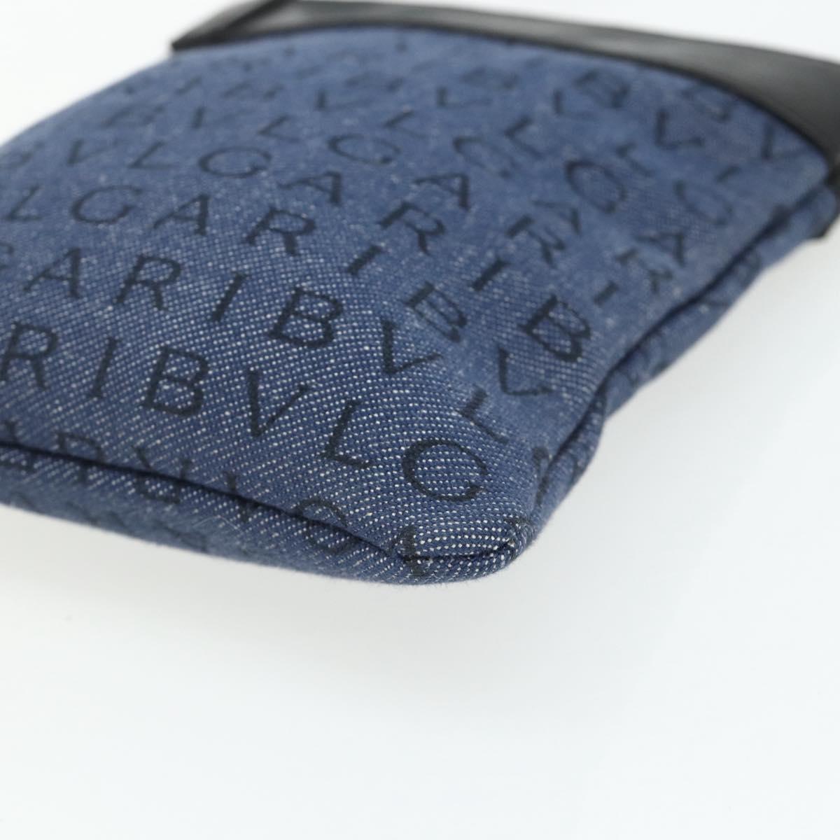 BVLGARI Logo Mania Shoulder Bag Denim Blue Silver Auth bs35006