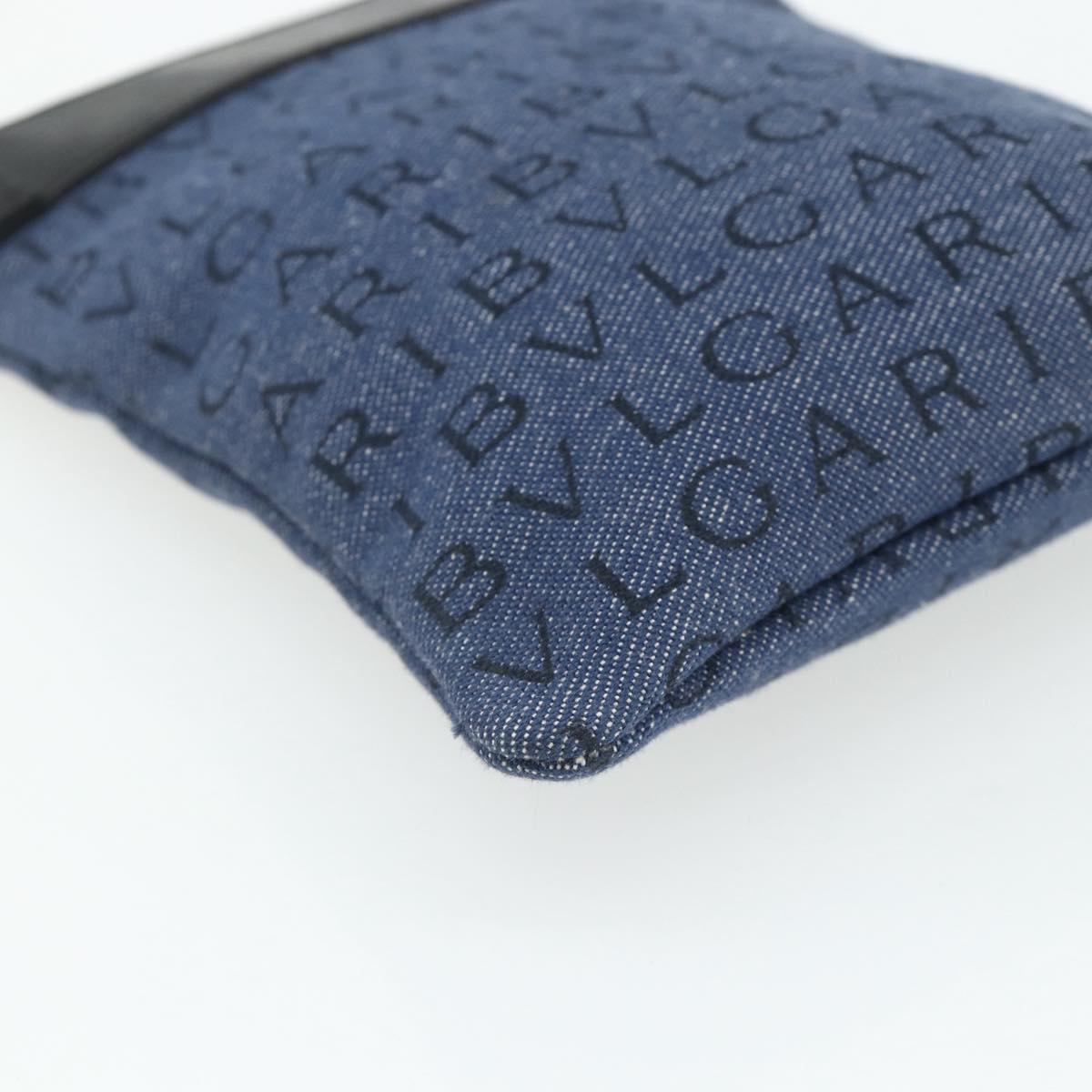BVLGARI Logo Mania Shoulder Bag Denim Blue Silver Auth bs35006