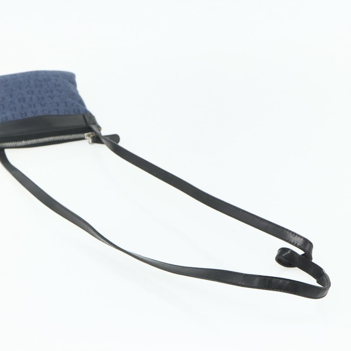 BVLGARI Logo Mania Shoulder Bag Denim Blue Silver Auth bs35006