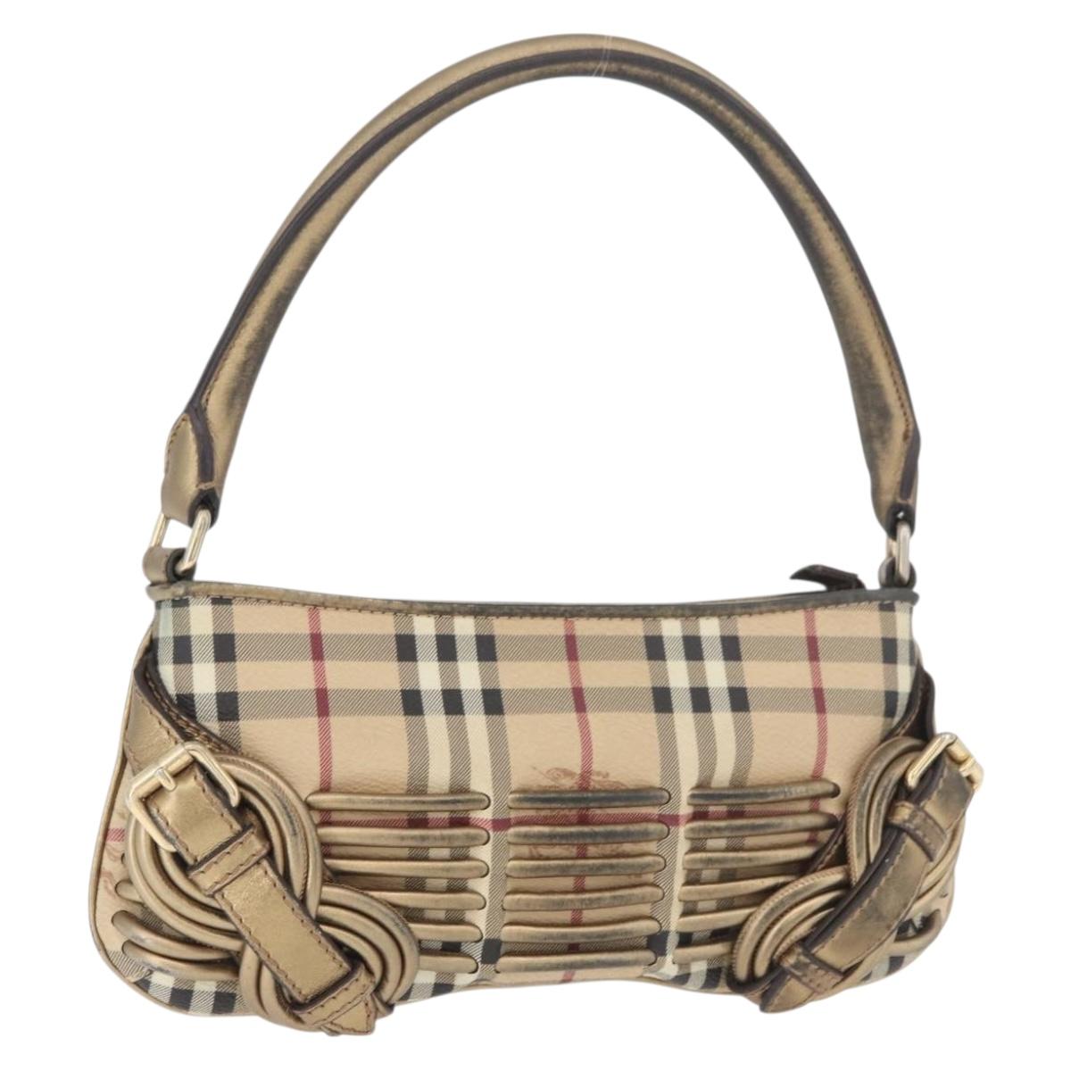BURBERRY Nova Check Shoulder Bag PVC Beige Gold Auth bs35011
