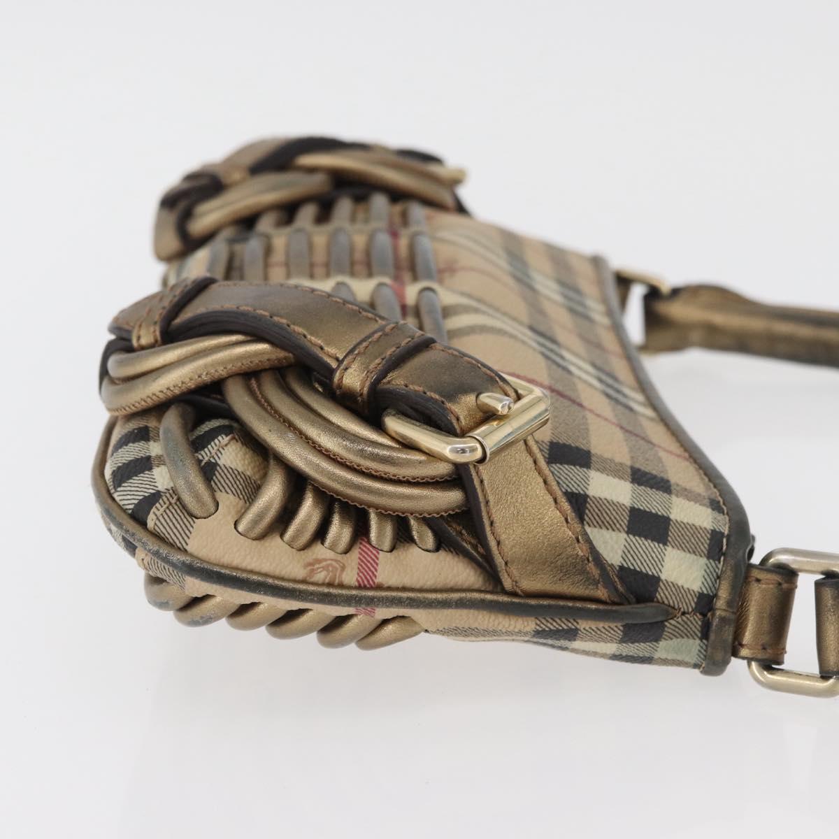 BURBERRY Nova Check Shoulder Bag PVC Beige Gold Auth bs35011