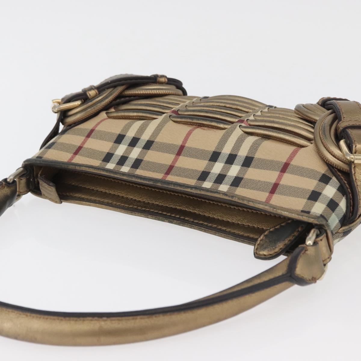 BURBERRY Nova Check Shoulder Bag PVC Beige Gold Auth bs35011