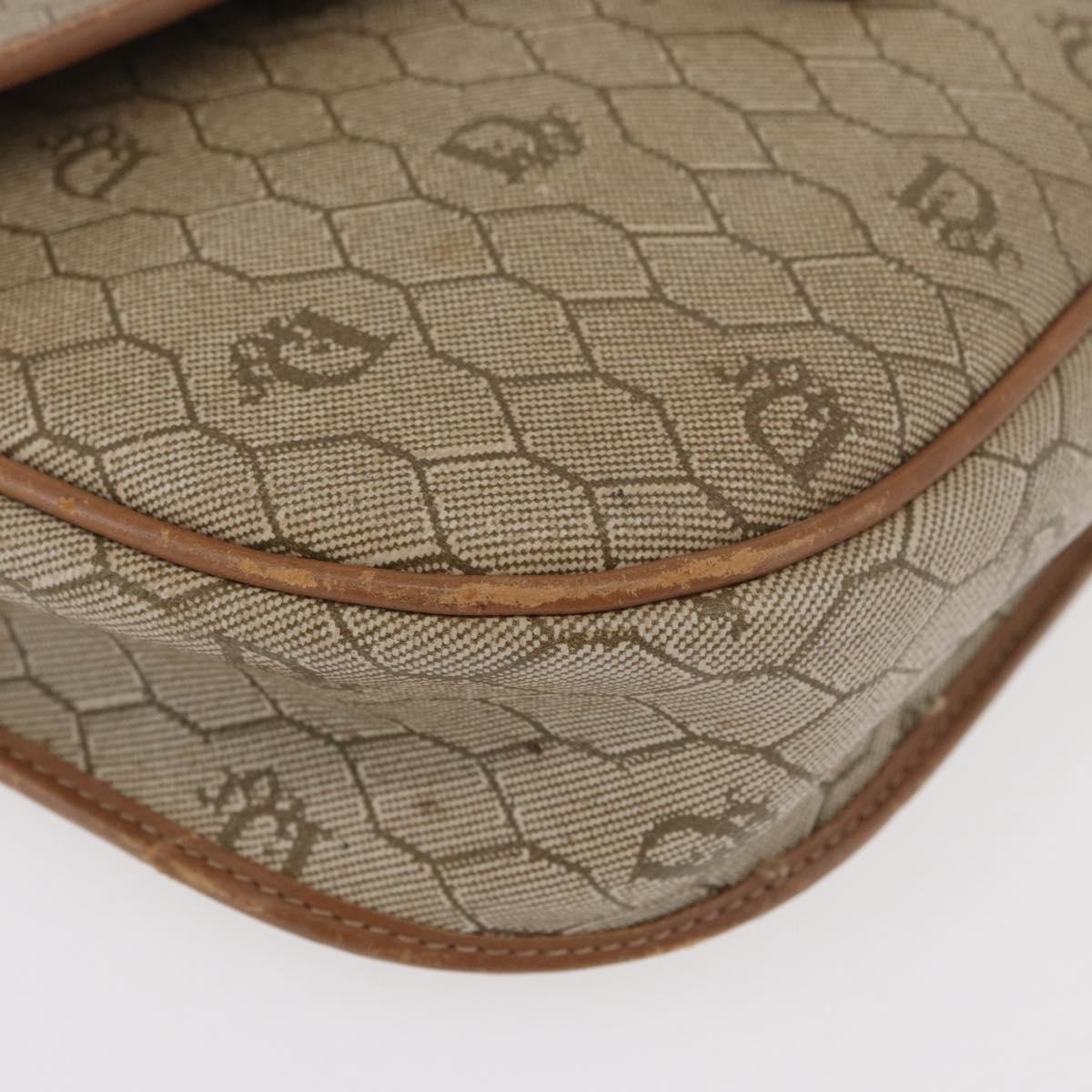 Christian Dior Honeycomb Canvas Shoulder Bag PVC Beige Gold Auth bs35012