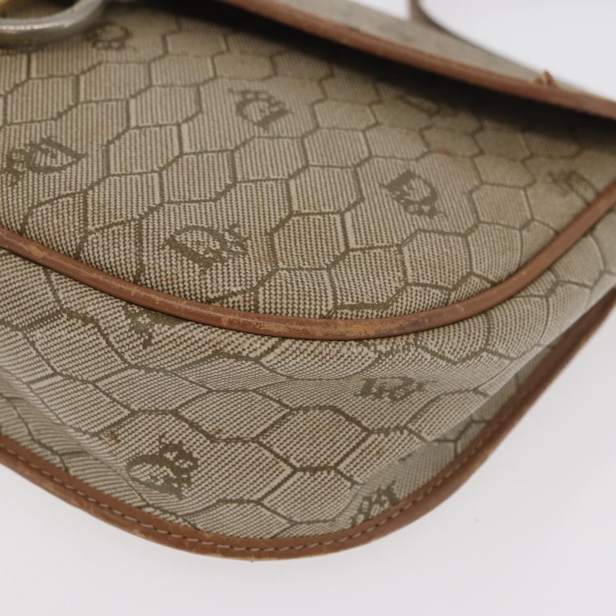 Christian Dior Honeycomb Canvas Shoulder Bag PVC Beige Gold Auth bs35012