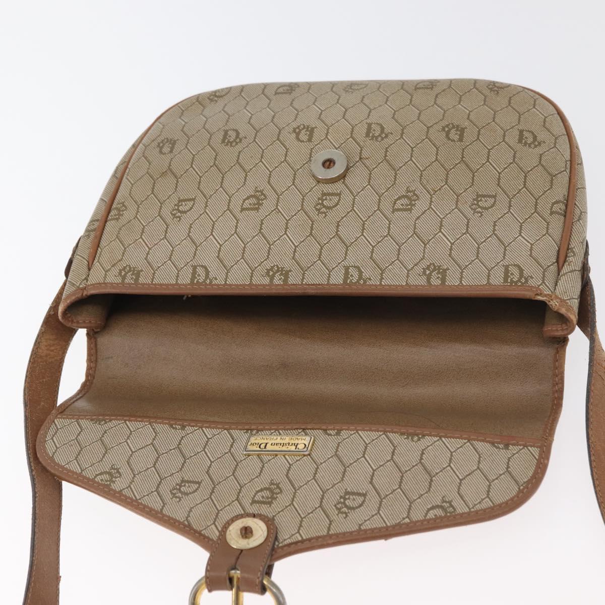 Christian Dior Honeycomb Canvas Shoulder Bag PVC Beige Gold Auth bs35012