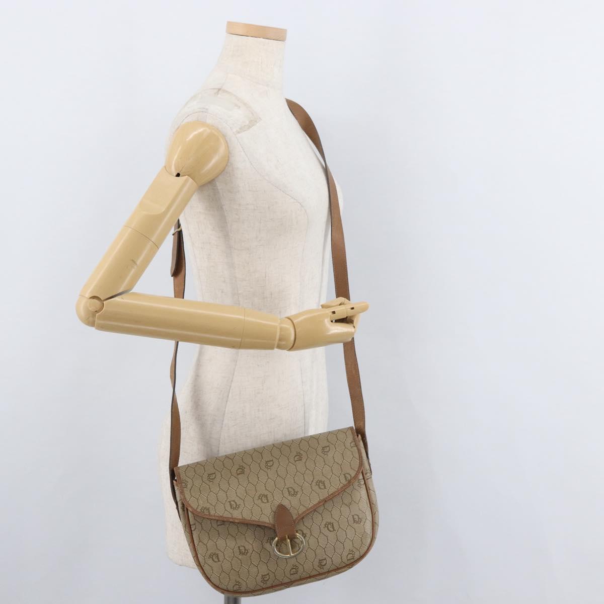 Christian Dior Honeycomb Canvas Shoulder Bag PVC Beige Gold Auth bs35012