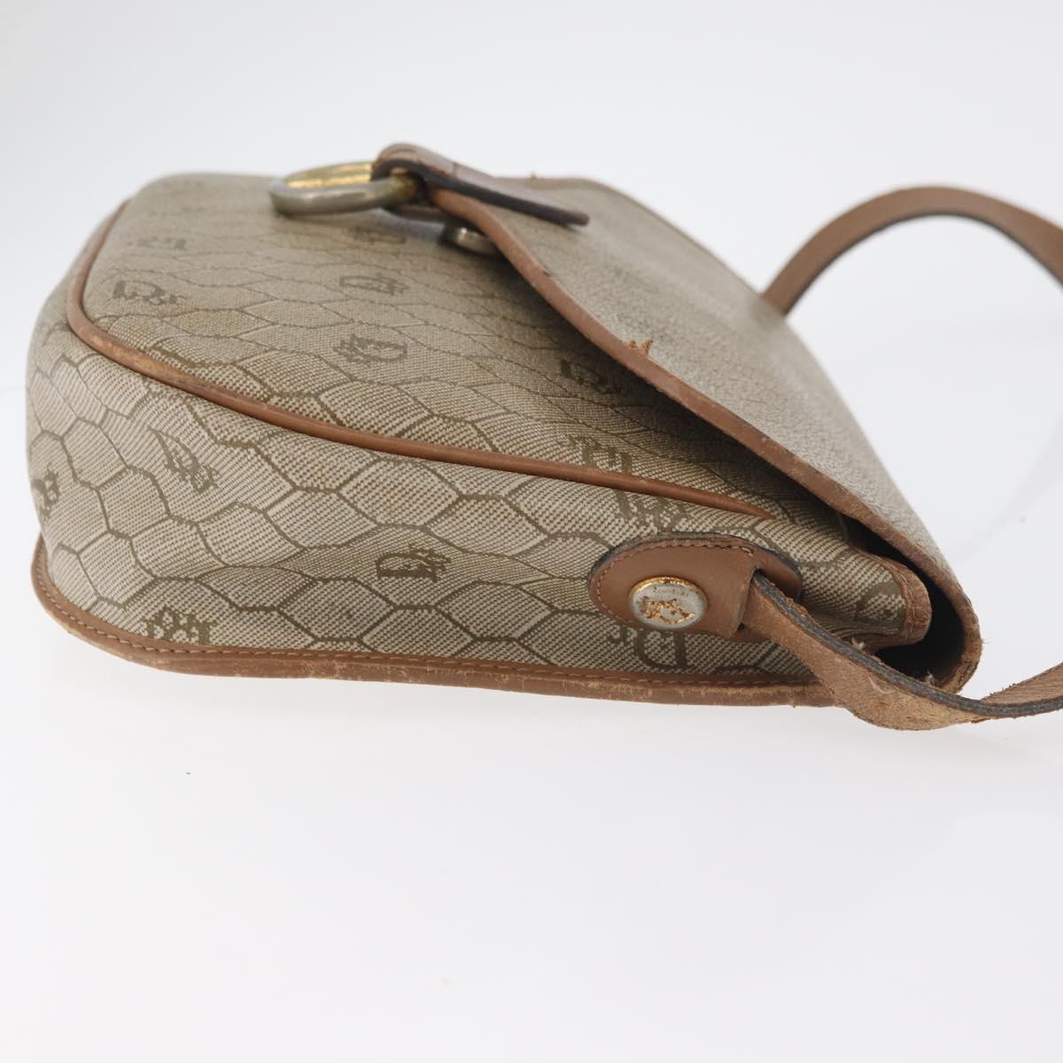 Christian Dior Honeycomb Canvas Shoulder Bag PVC Beige Gold Auth bs35012