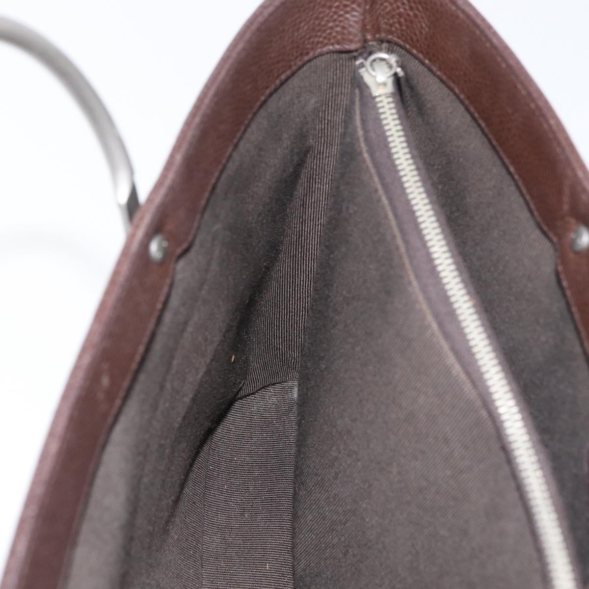 CHANEL Hand Bag Leather Brown Silver CC Auth bs35014A