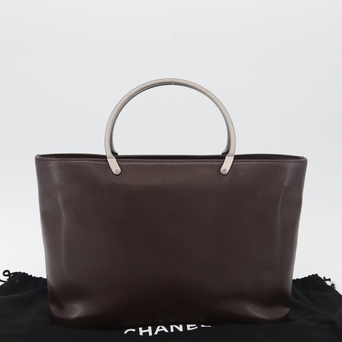 CHANEL Hand Bag Leather Brown Silver CC Auth bs35014A
