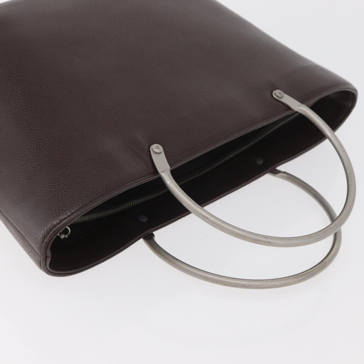 CHANEL Hand Bag Leather Brown Silver CC Auth bs35014A