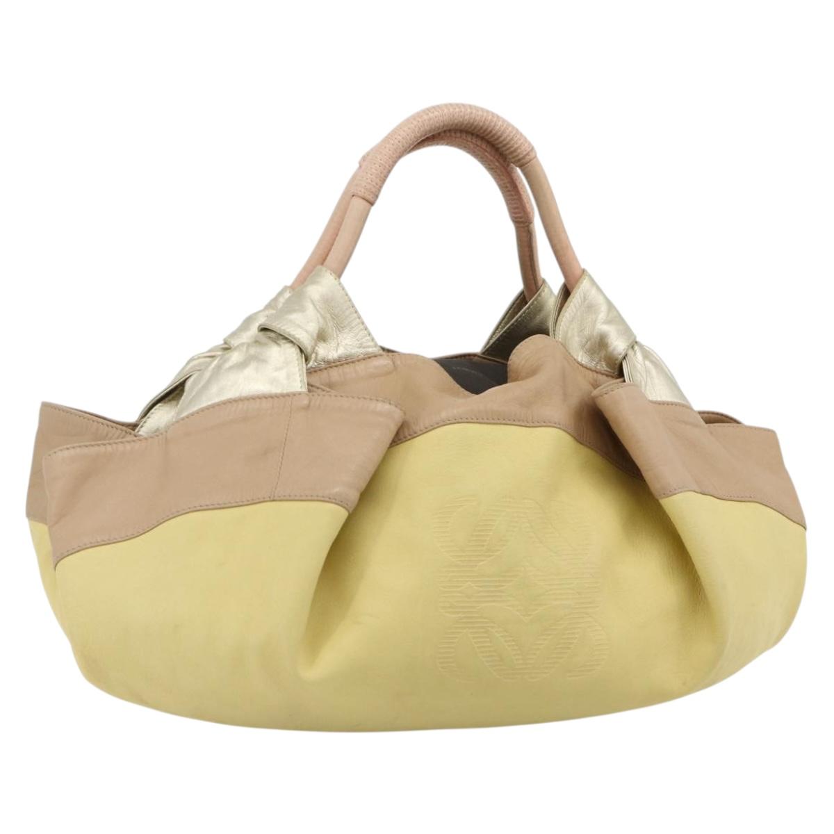 LOEWE Anagram Nappa Aire Hand Bag Leather Yellow Gold Auth bs35016A