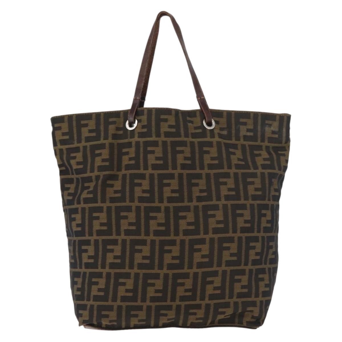 FENDI Zucca Canvas Tote Bag Black Brown Auth bs35018