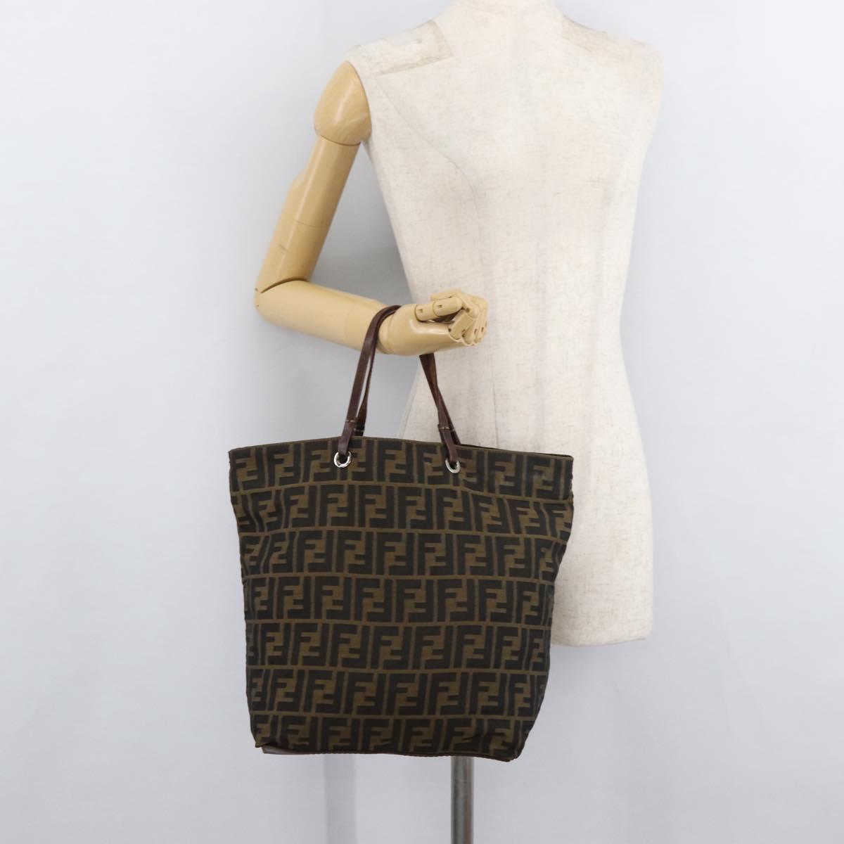 FENDI Zucca Canvas Tote Bag Black Brown Auth bs35018