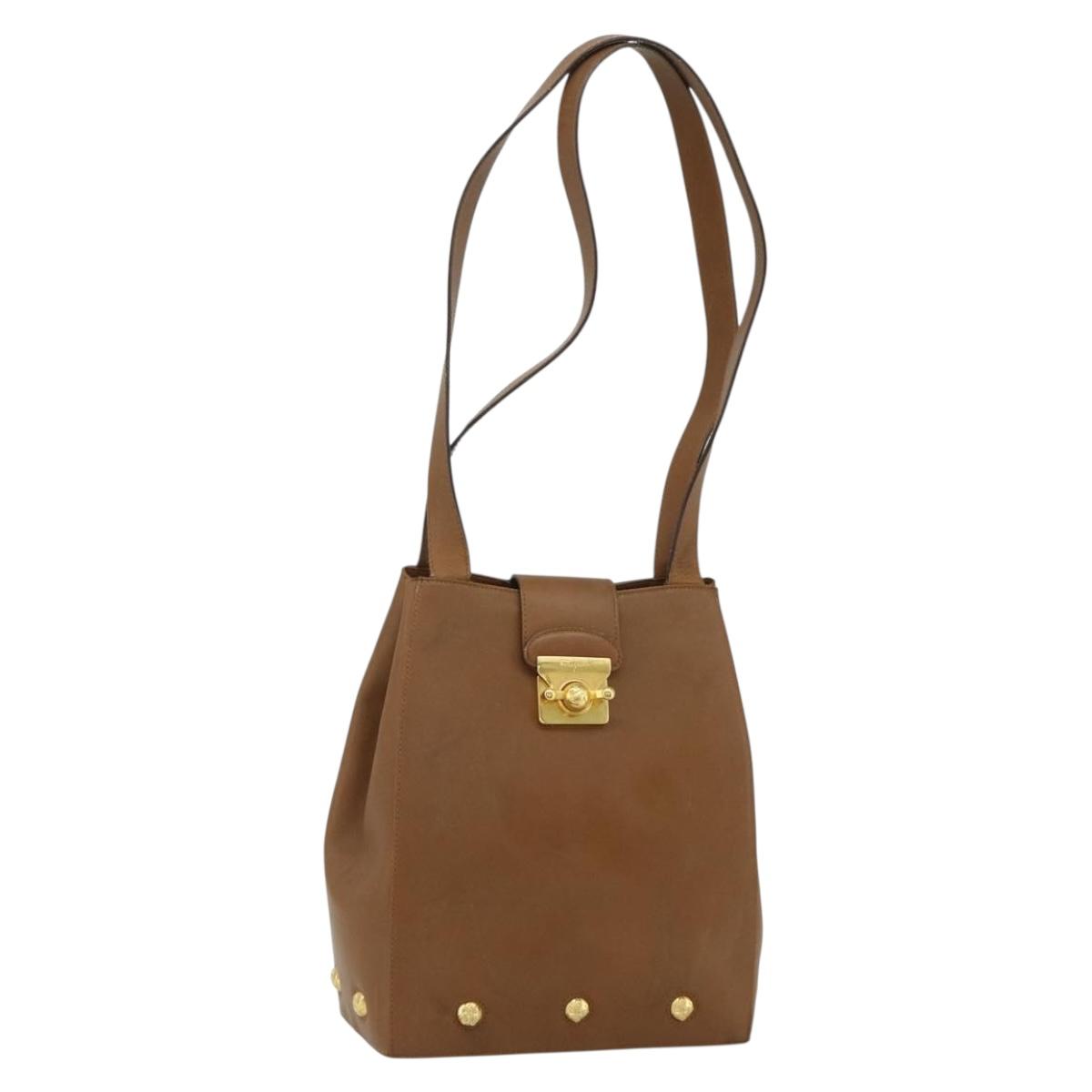 Salvatore Ferragamo Tote Bag Leather Brown Gold Auth bs35019