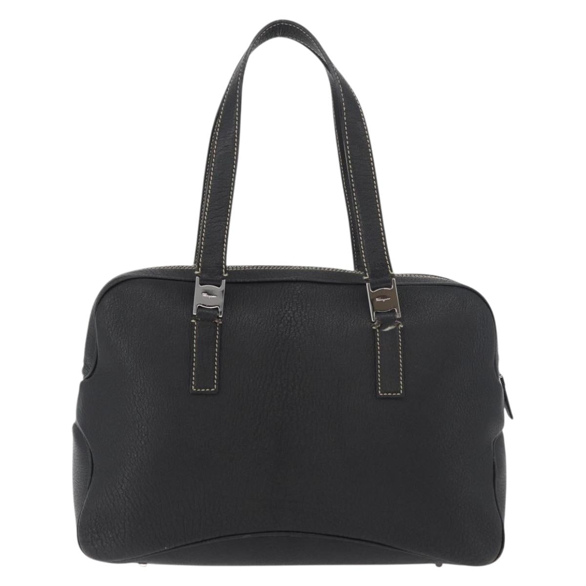 Salvatore Ferragamo Vala Tote Bag Leather Black Silver Auth bs35020