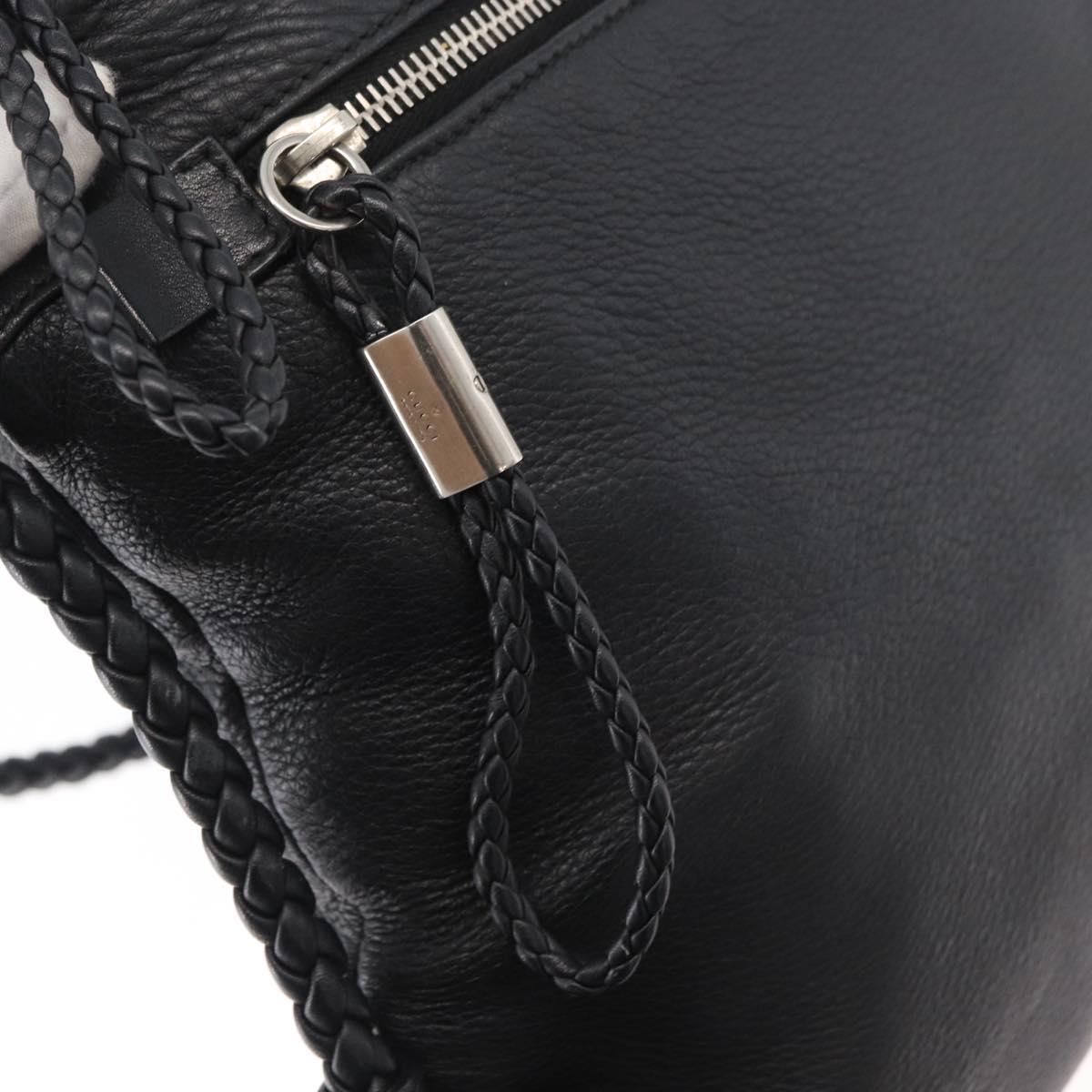 GUCCI Shoulder Bag Leather Black Silver 268244 Auth bs35022