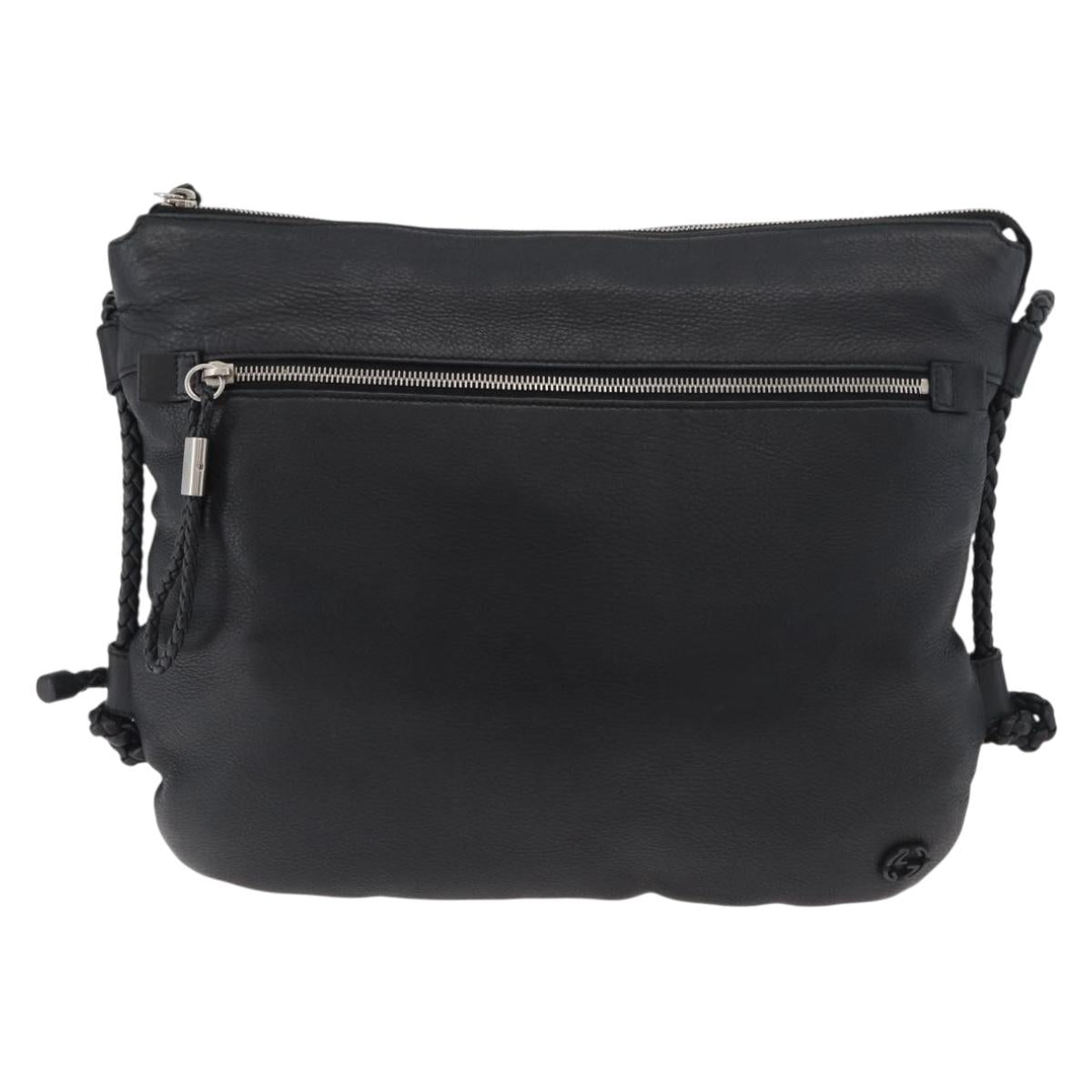 GUCCI Shoulder Bag Leather Black Silver 268244 Auth bs35022