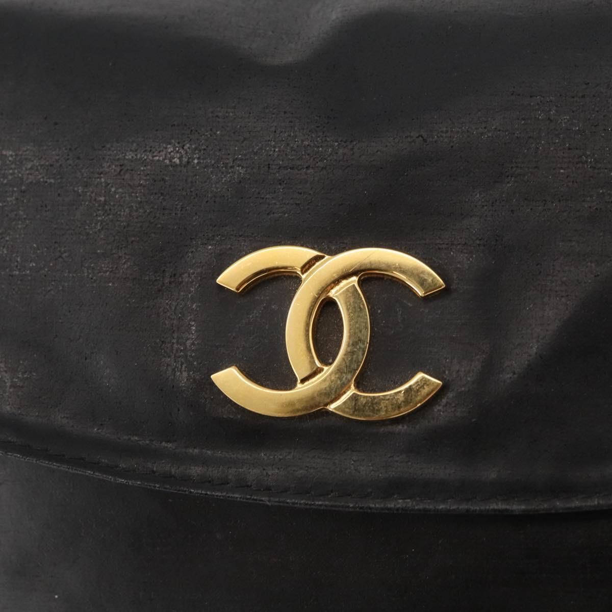 CHANEL Pouch Coated Canvas Black Gold CC Auth bs35024