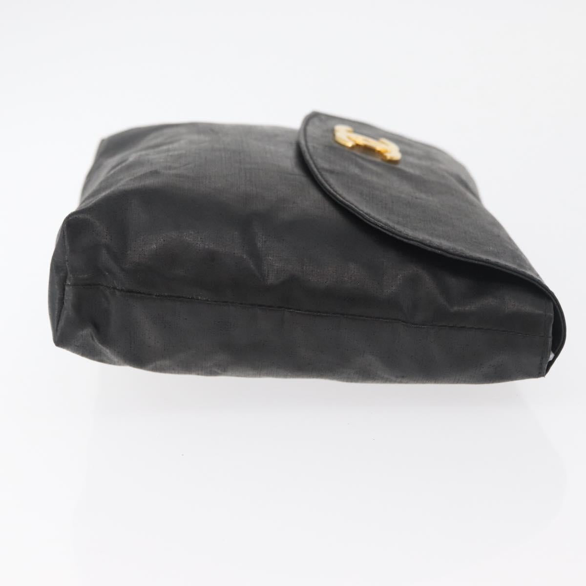 CHANEL Pouch Coated Canvas Black Gold CC Auth bs35024