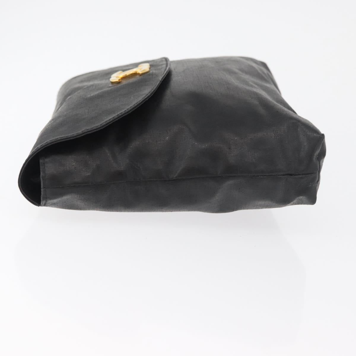 CHANEL Pouch Coated Canvas Black Gold CC Auth bs35024