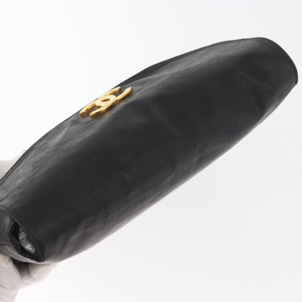 CHANEL Pouch Coated Canvas Black Gold CC Auth bs35024