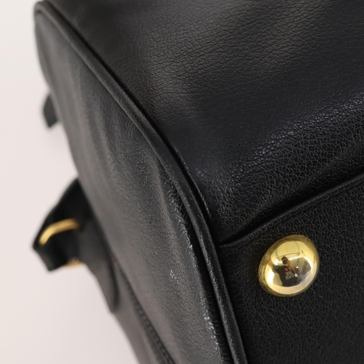 Salvatore Ferragamo Boston Bag Leather 2way Black Gold Auth bs35026A