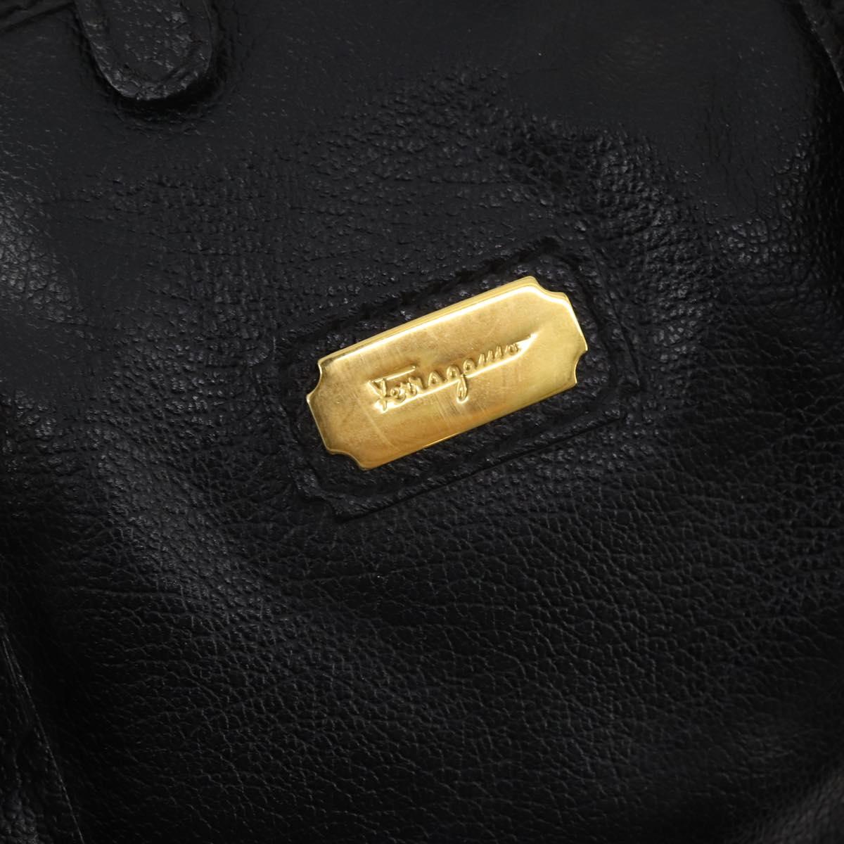 Salvatore Ferragamo Boston Bag Leather 2way Black Gold Auth bs35026A