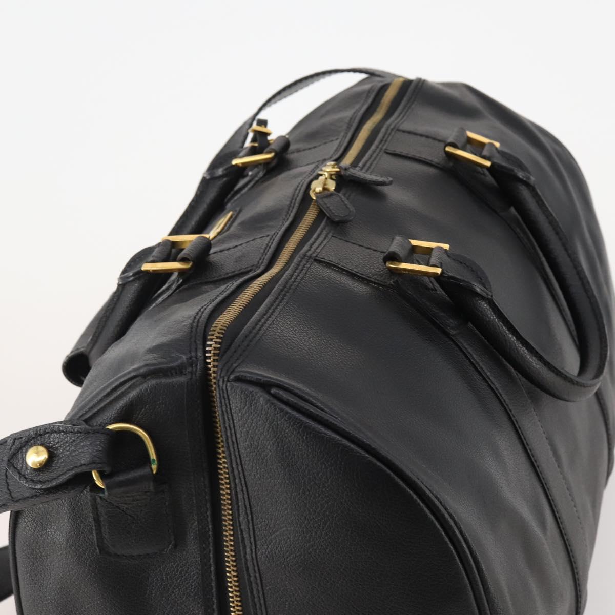 Salvatore Ferragamo Boston Bag Leather 2way Black Gold Auth bs35026A