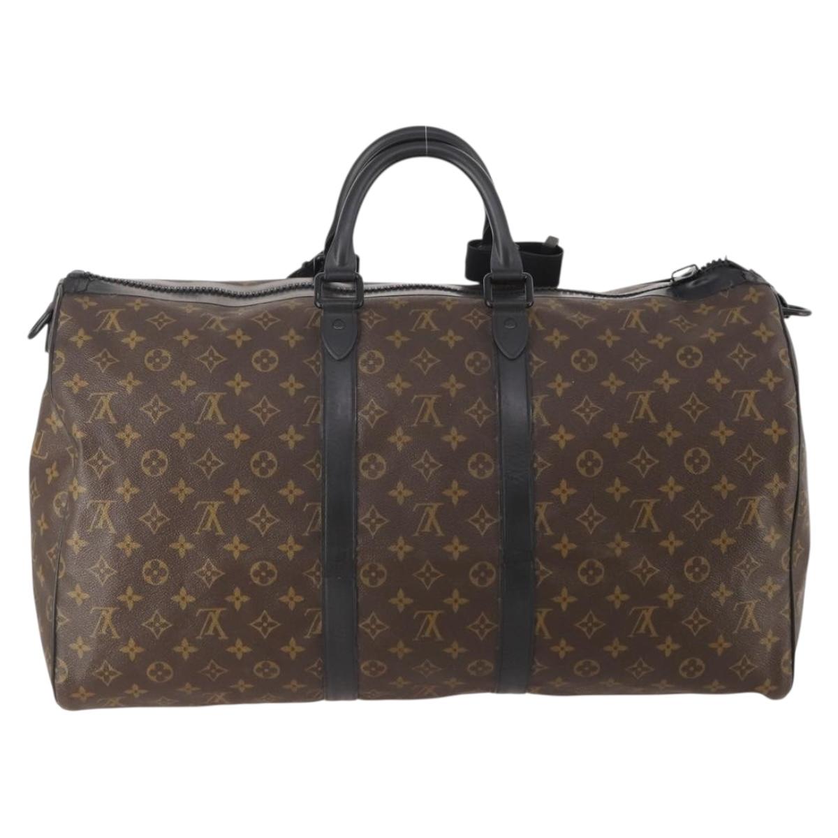 LOUIS VUITTON Monogram Macassar Keepall Bandouliere 55 Bag M56714 Auth bs35027