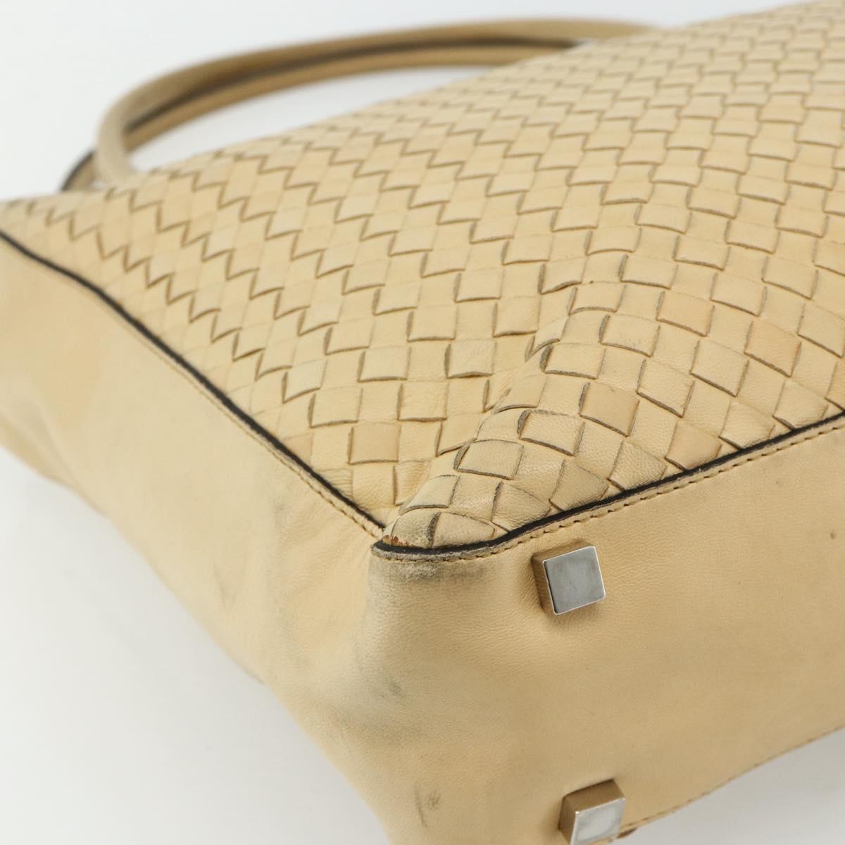 BOTTEGA VENETA INTRECCIATO Tote Bag Leather Beige Silver Auth bs35029A