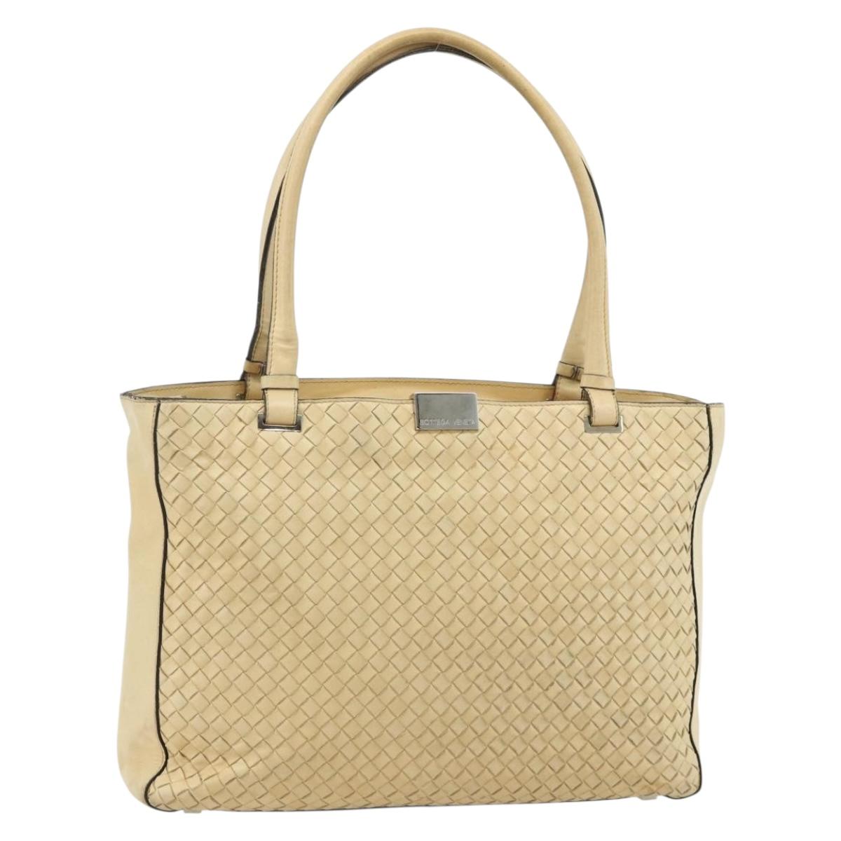 BOTTEGA VENETA INTRECCIATO Tote Bag Leather Beige Silver Auth bs35029A