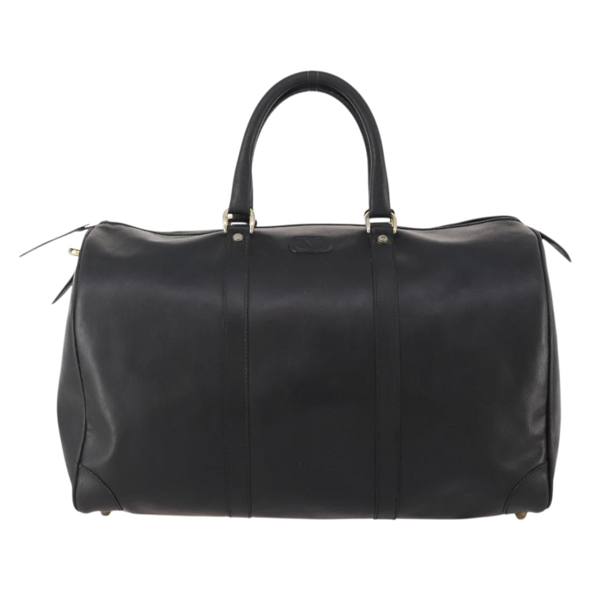 VALENTINO Boston Bag Leather Black Gold Auth bs35030A