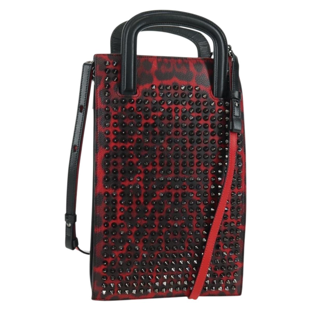 Christian Louboutin Hand Bag Leather 2way Red Silver Auth bs35035V