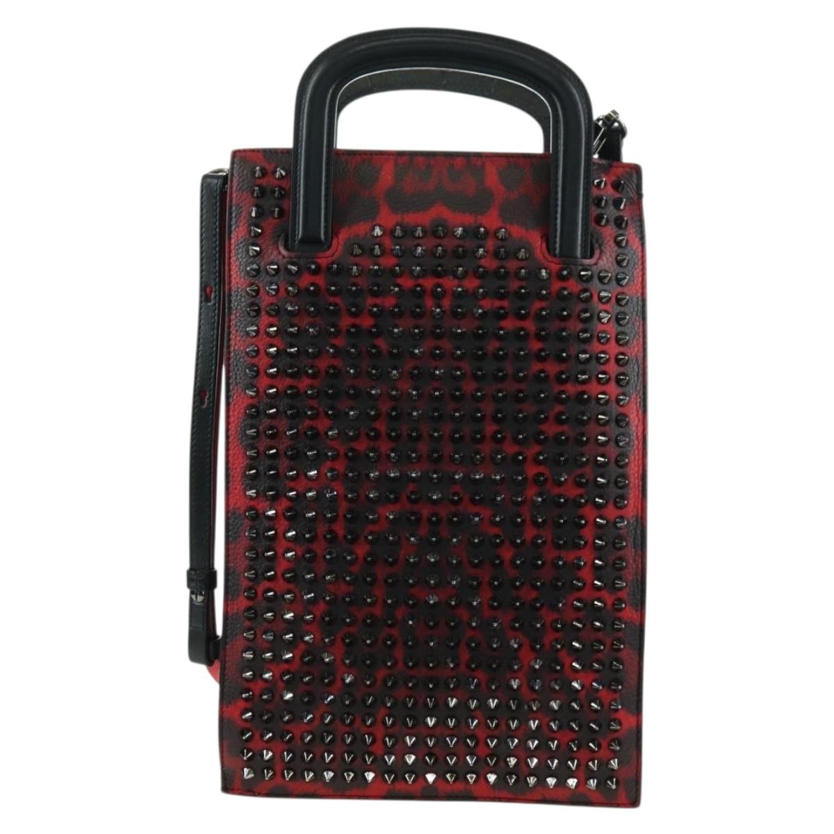 Christian Louboutin Hand Bag Leather 2way Red Silver Auth bs35035V