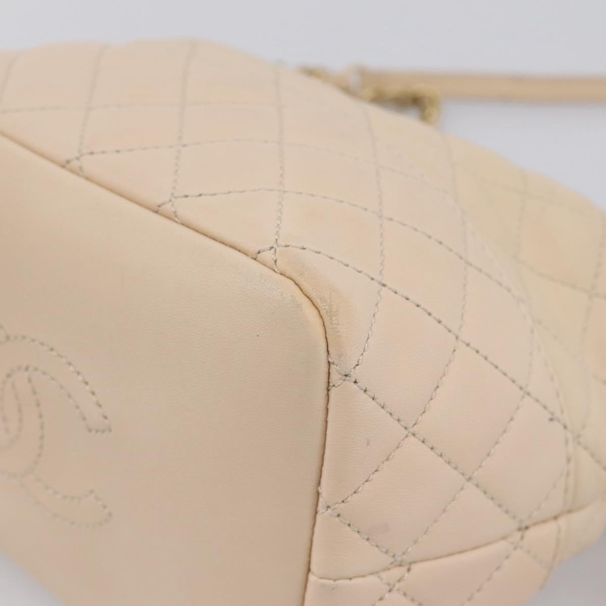 CHANEL Matelasse Chain Shoulder Bag Lamb Skin Ivory Gold CC Auth bs35037