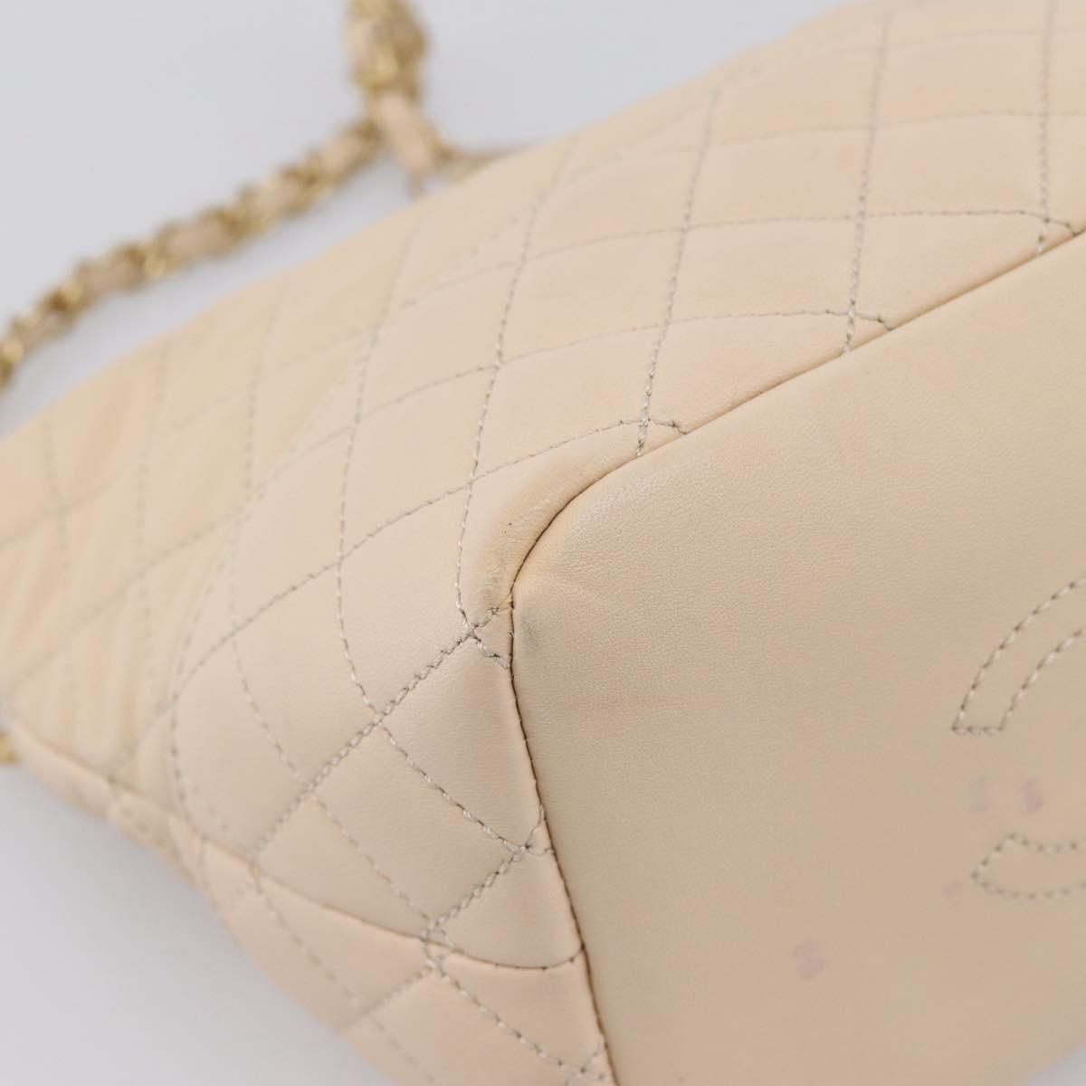 CHANEL Matelasse Chain Shoulder Bag Lamb Skin Ivory Gold CC Auth bs35037