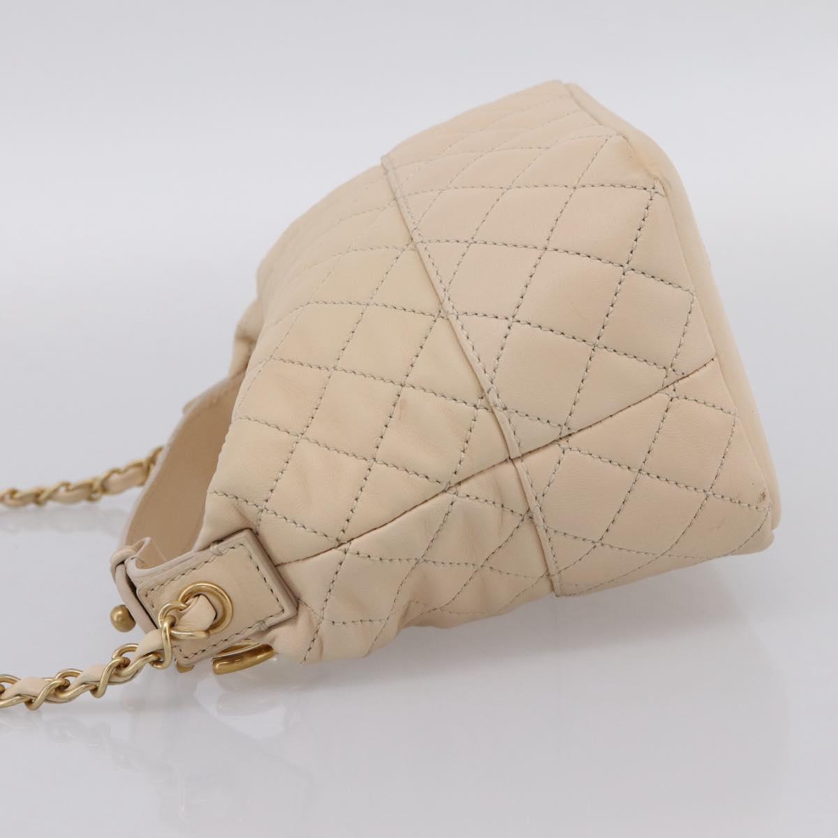CHANEL Matelasse Chain Shoulder Bag Lamb Skin Ivory Gold CC Auth bs35037